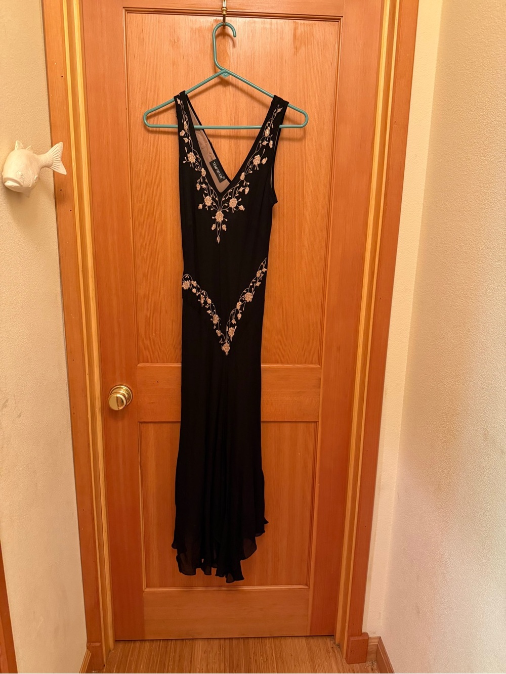 Temptations Black Maxi Dress with Cream Floral Embroidery